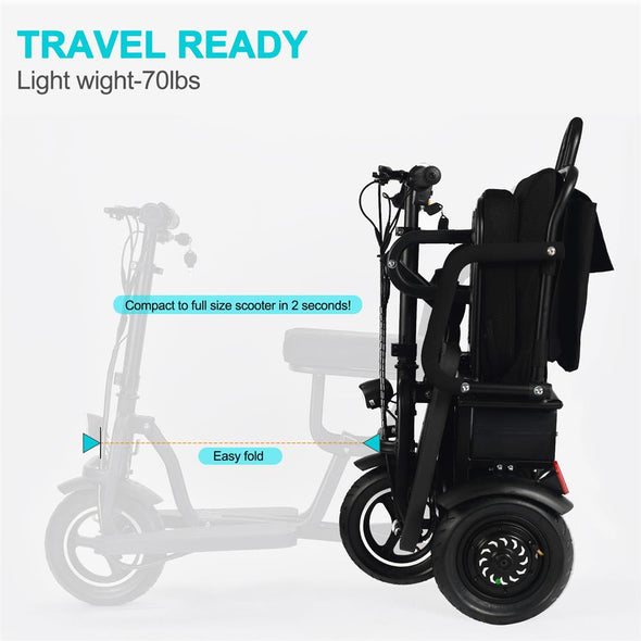 M2 3-Wheel Folding Lightweight Electric Mobility Scooter 20-28Miles for Adults