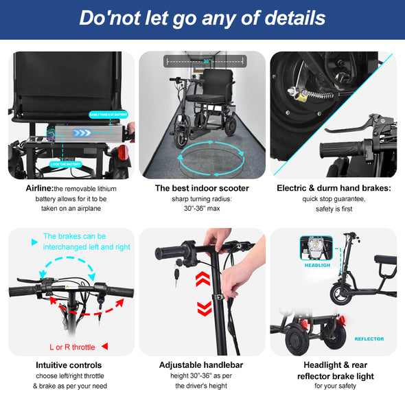 M2 3-Wheel Folding Lightweight Electric Mobility Scooter 20-28Miles for Adults